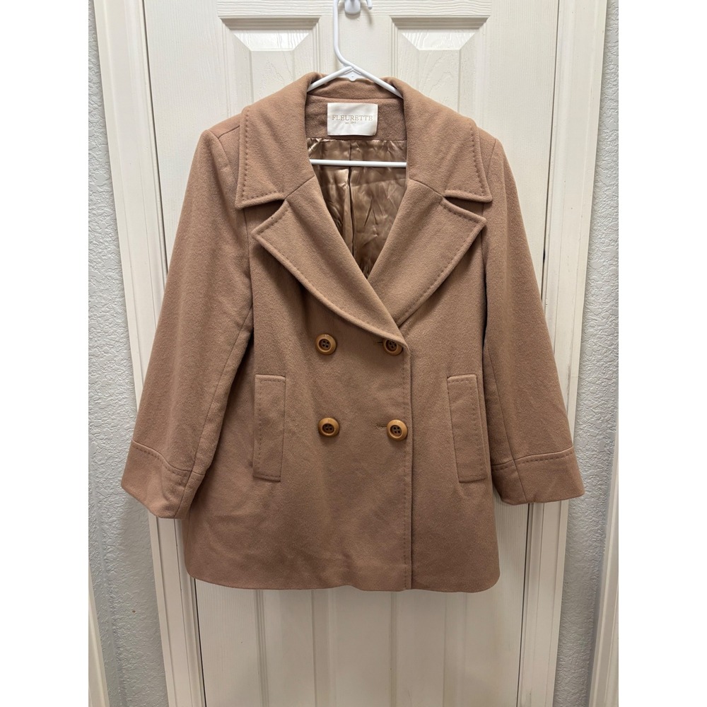 FLEURETTE Women's Camel Double Breasted Wool Blend Peacoat Size 12